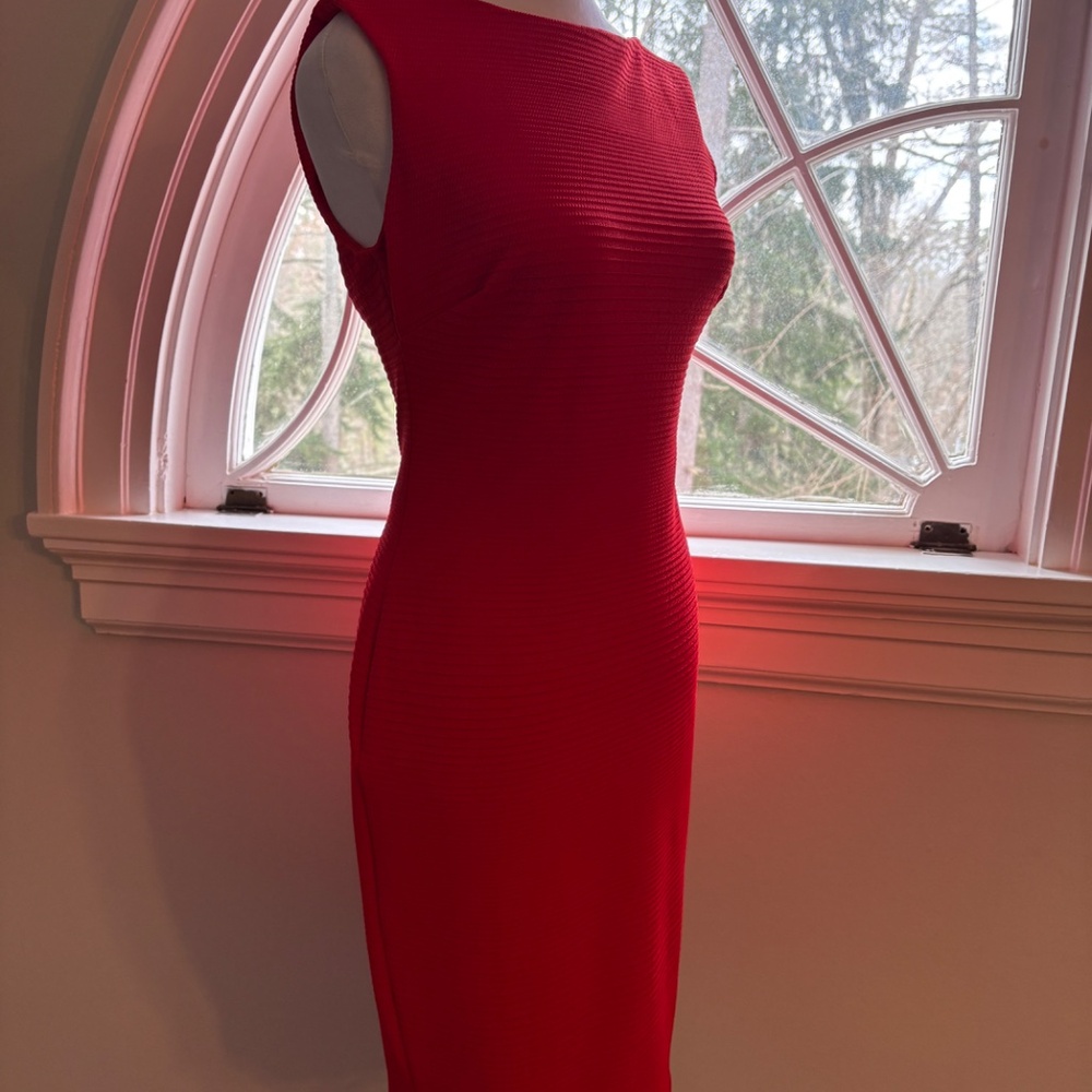 Red Fitted Embossed Dress - Picture 2 of 6